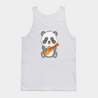 Adorable Panda Playing Acoustic Guitar Cartoon Tank Top